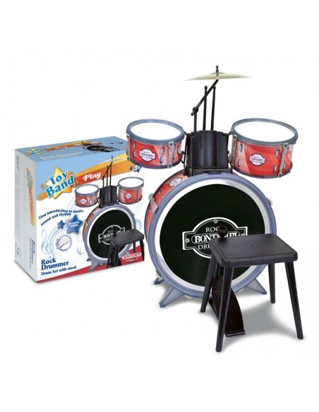 Bontempi Drum Set 4 PZ con Sgabello per Bambini Giocattolo Educativo Musicale Musica 